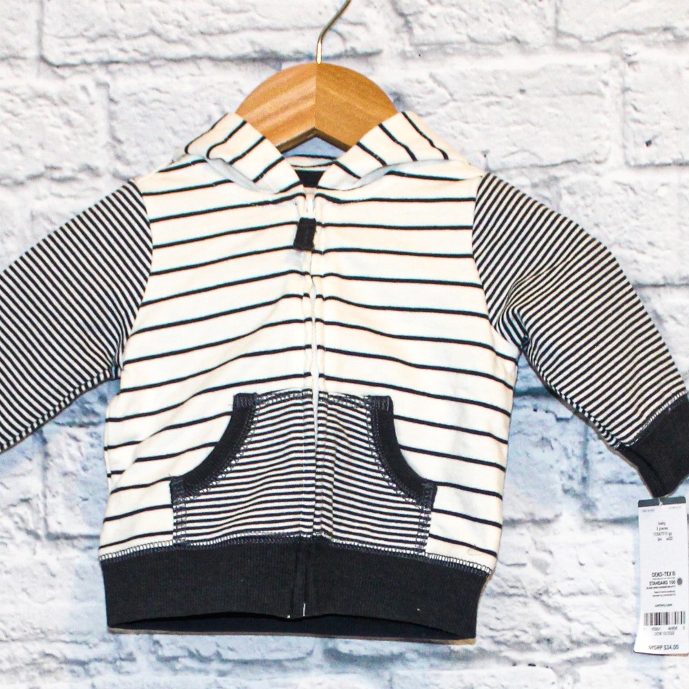 NEW! 3M Carters Grey Striped Zip Up Jacket